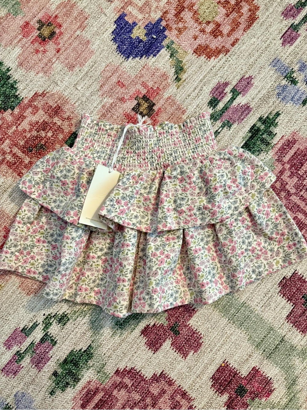 Jamie Kay Cream Mini Skirt with Pink and Green Floral Print